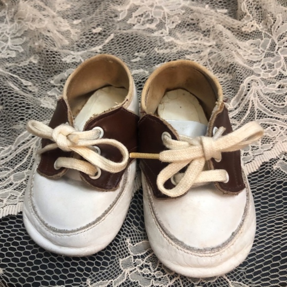 Vintage Baby Shoes Brown White Leather Oxford Type